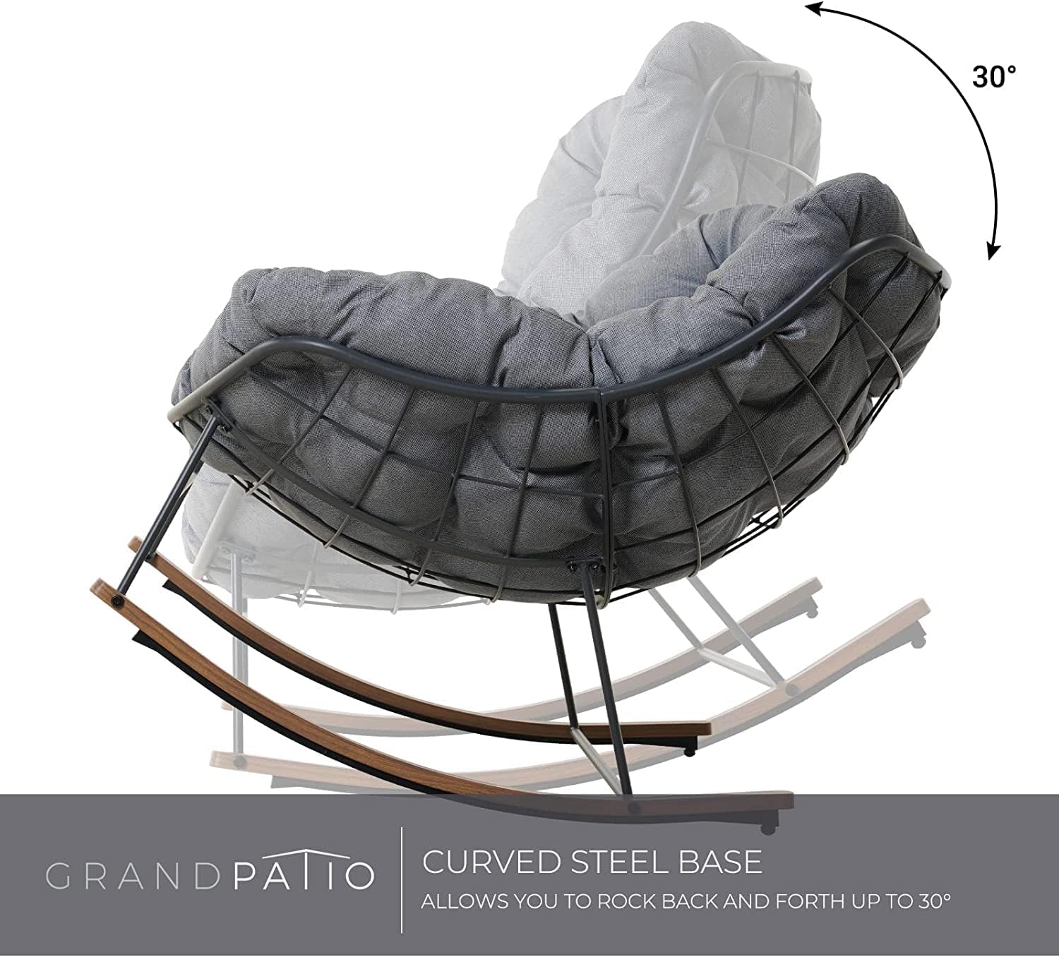 Grand patio Mecedora para exteriores, mecedora Papasan con revestimiento...