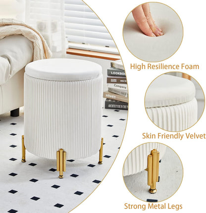 Taburete otomano redondo con almacenamiento y patas de metal para sala de