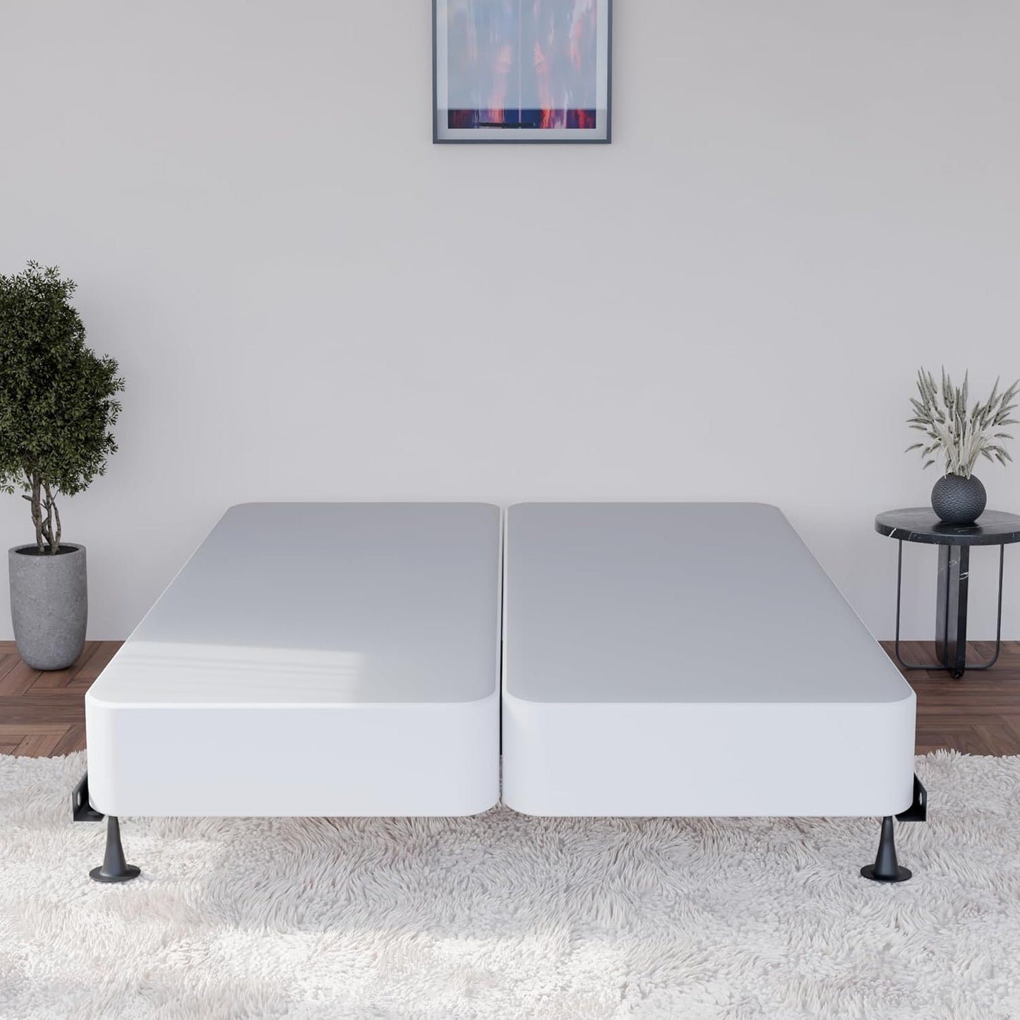 Base tradicional de madera de perfil bajo para colchón, King, color blanco roto