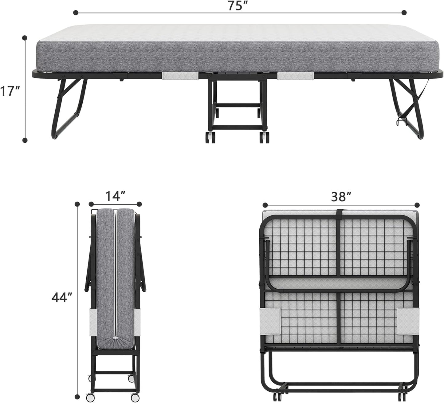 Cama plegable con colchón, cama portátil para invitados, cama plegable con