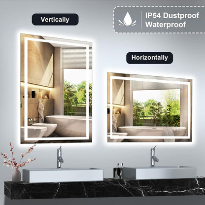 Espejo de baño para pared de 24 x 40 pulgadas con luces delanteras y