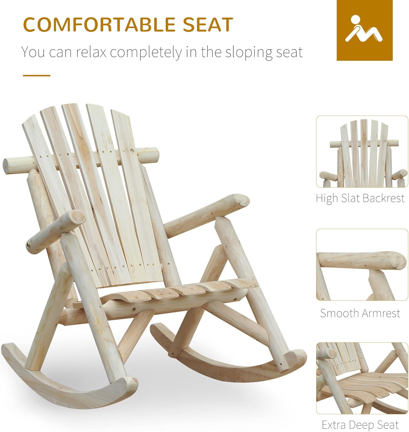 Outsunny Mecedora de madera para exteriores, silla mecedora Adirondack para...