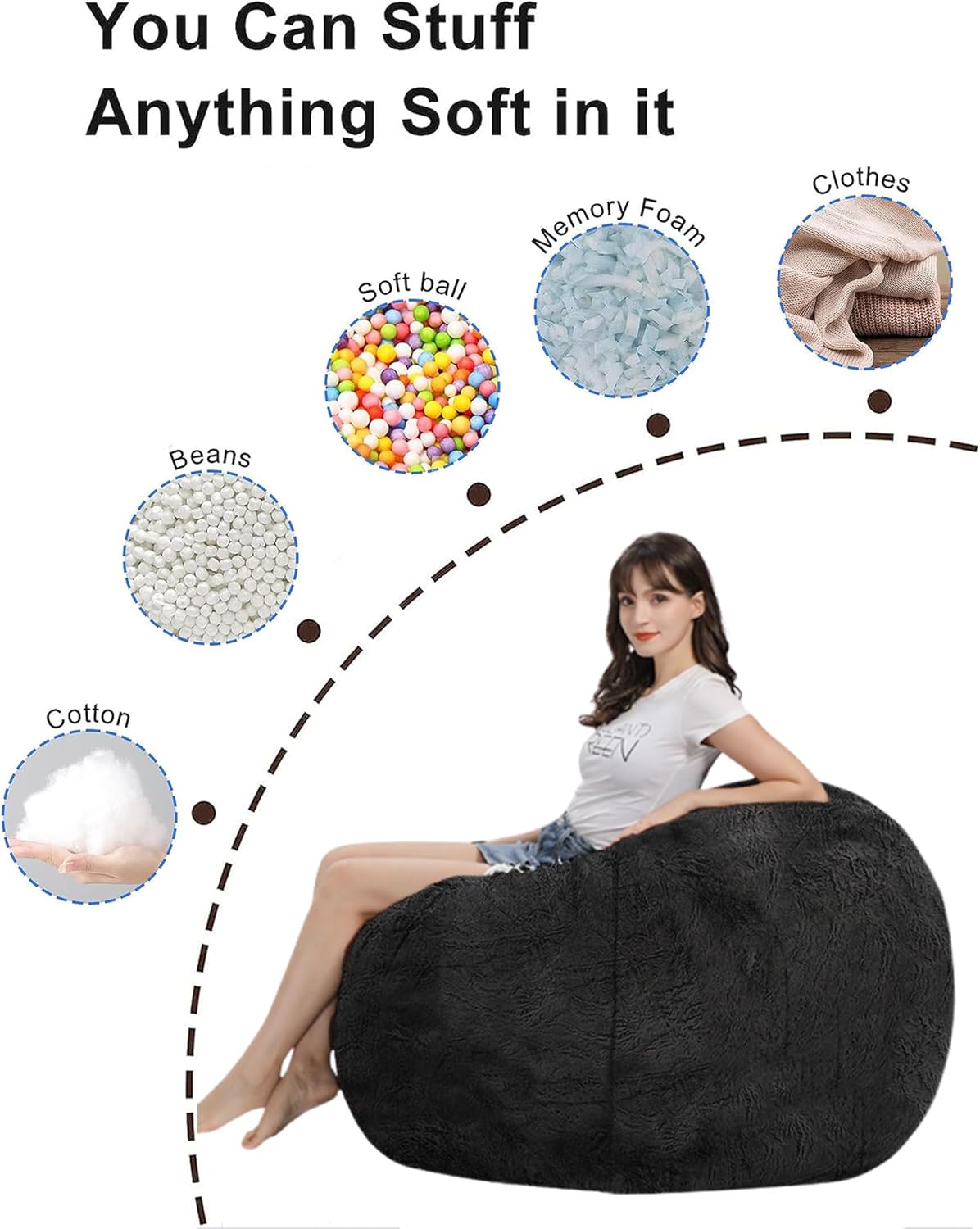 Puf gigante para adultos y niños sin relleno, cómodas sillas redondas Big Joe,...