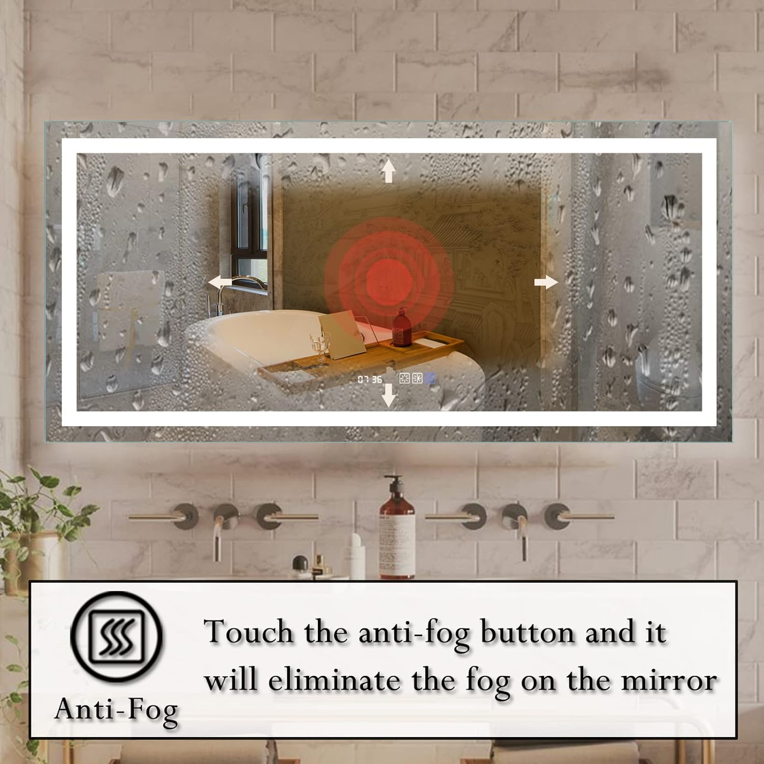 ExBrite Espejo de baño de 60 x 28 pulgadas con luz LED regulable para baño,...