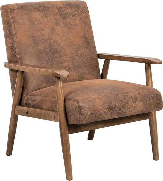 Barlow Silla decorativa moderna vintage, sillón de microfibra con aspecto de