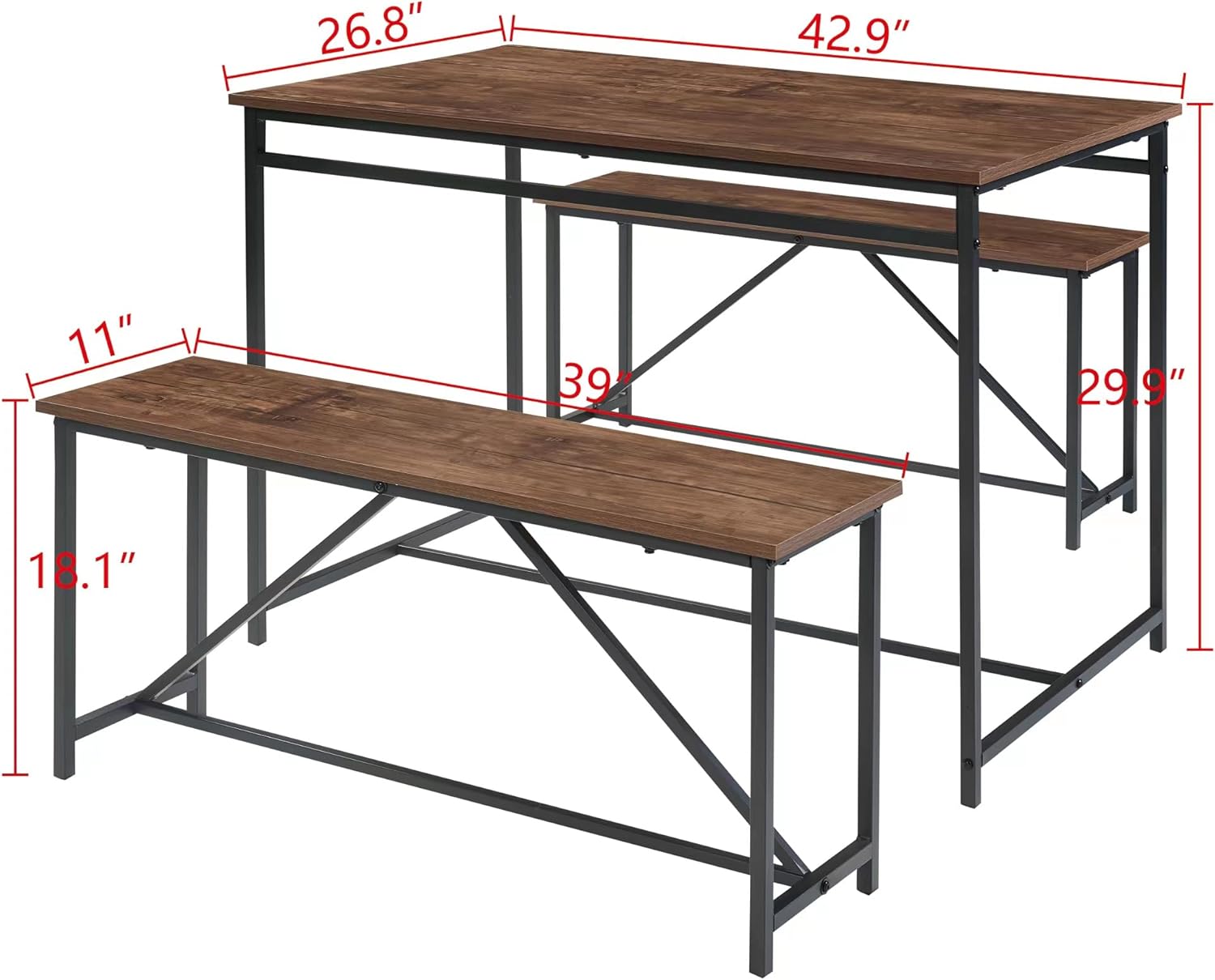 Panana Juego de mesa de comedor de 3 piezas de 43 pulgadas, mesa de cocina con...