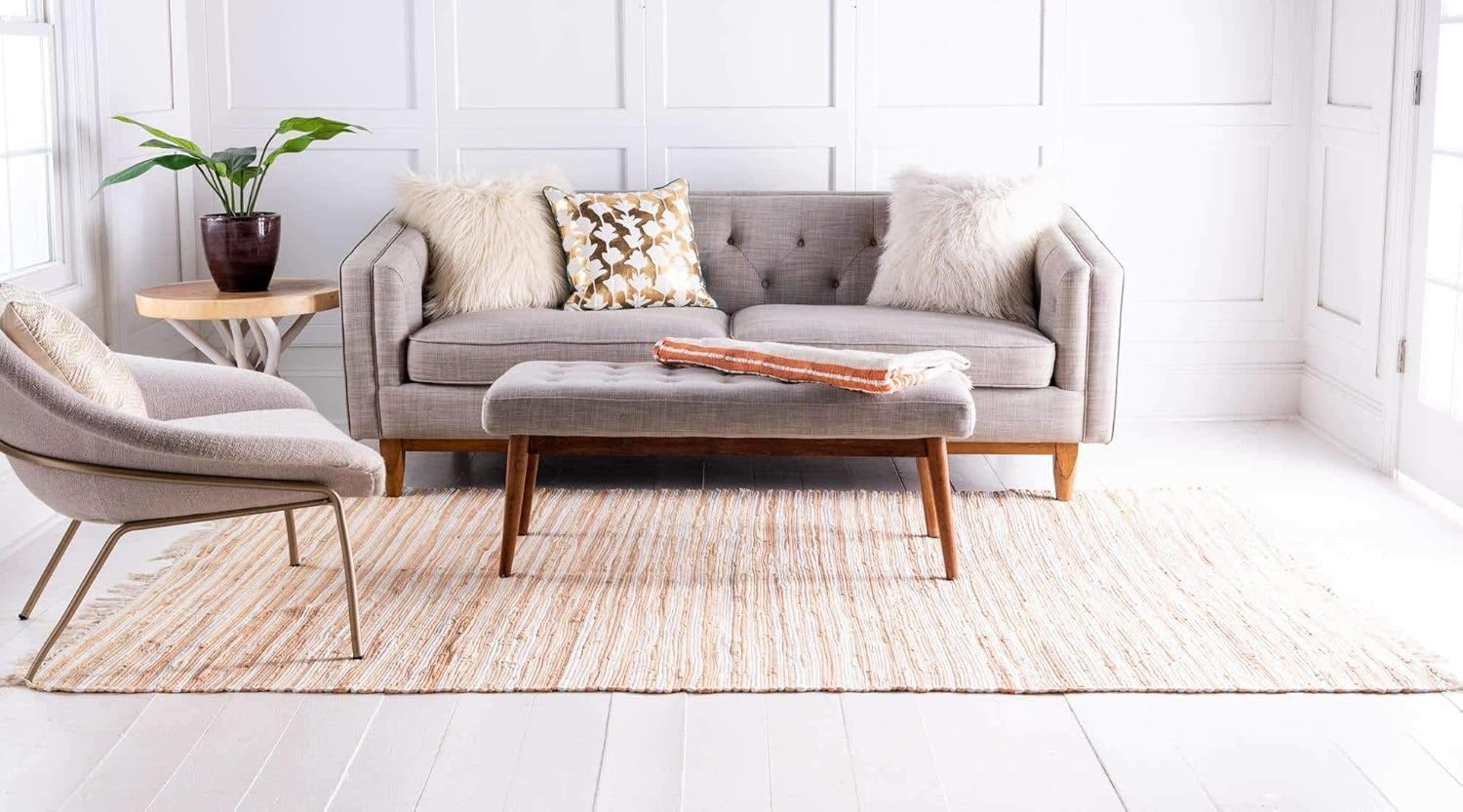 Chindi Cotton Collection Alfombra suave tejida a mano de fibra natural a rayas,