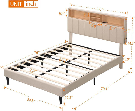 Base de cama moderna con cabecera de almacenamiento y puerto USB, cámara de plataforma