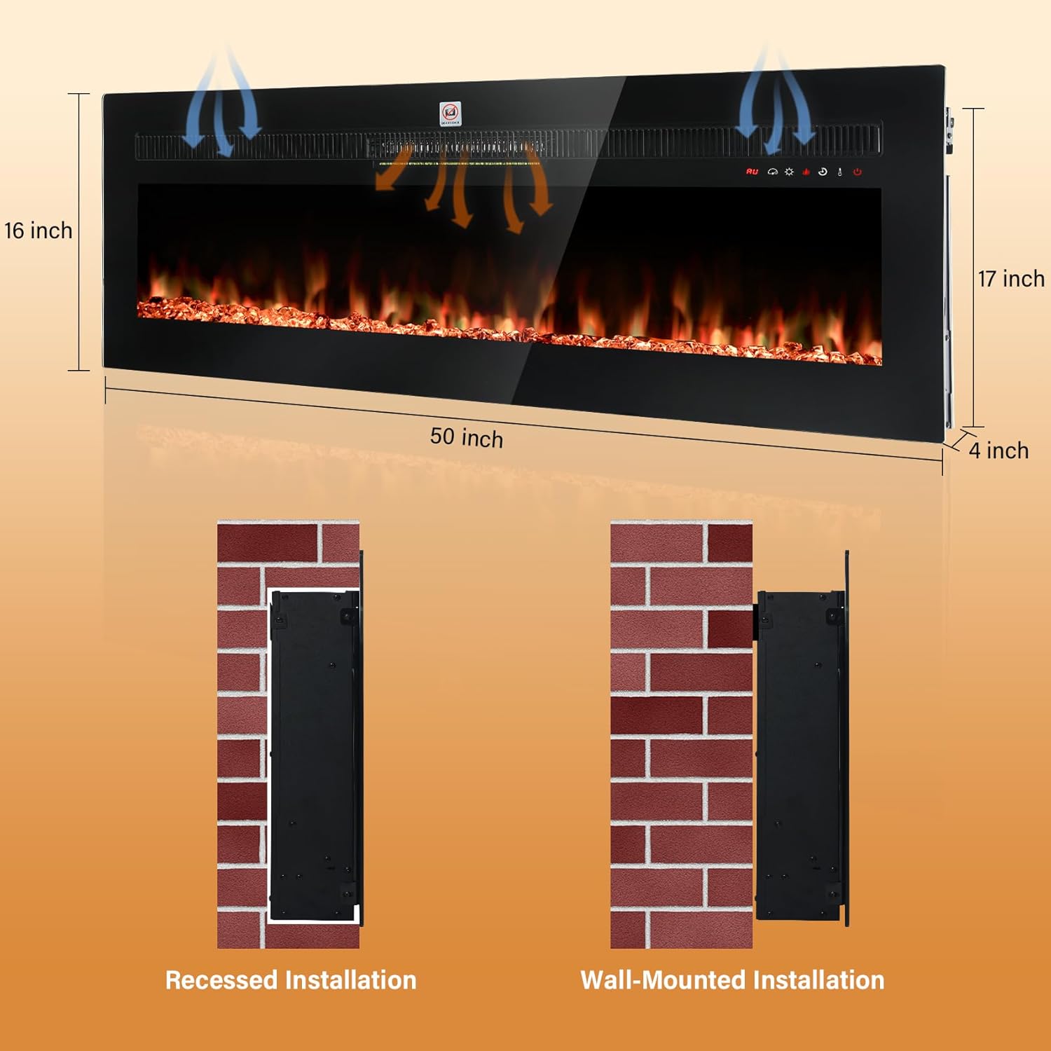 TCFUNDY Chimenea eléctrica de 50 pulgadas montada en la pared y empotrada,...
