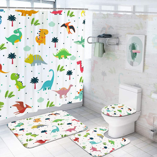 Ikfashoni Juego de 4 cortinas de ducha de dinosaurio de dibujos animados con...