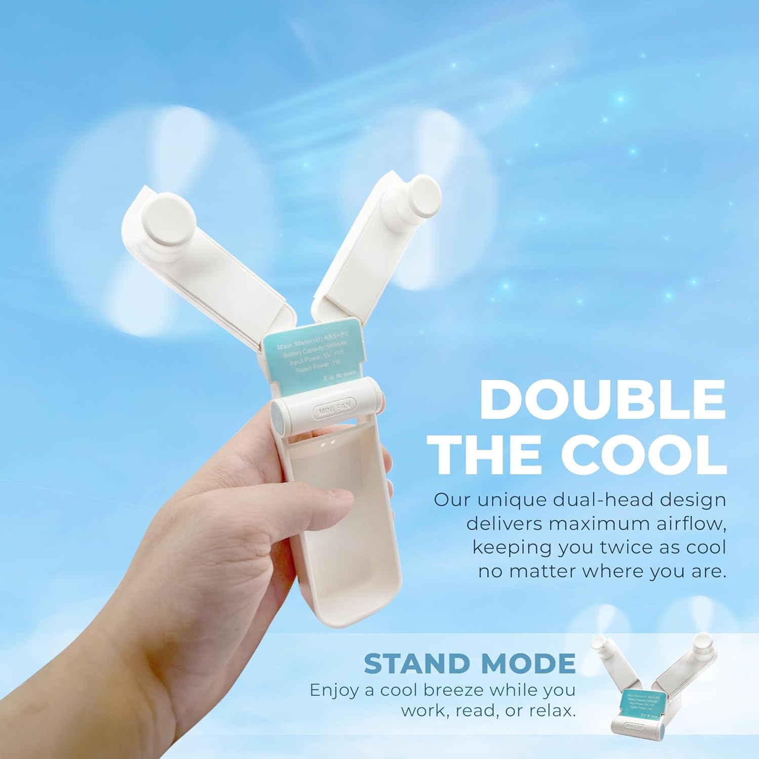 Mini ventilador de mano portátil, plegable, batería recargable de EE. UU., dos...