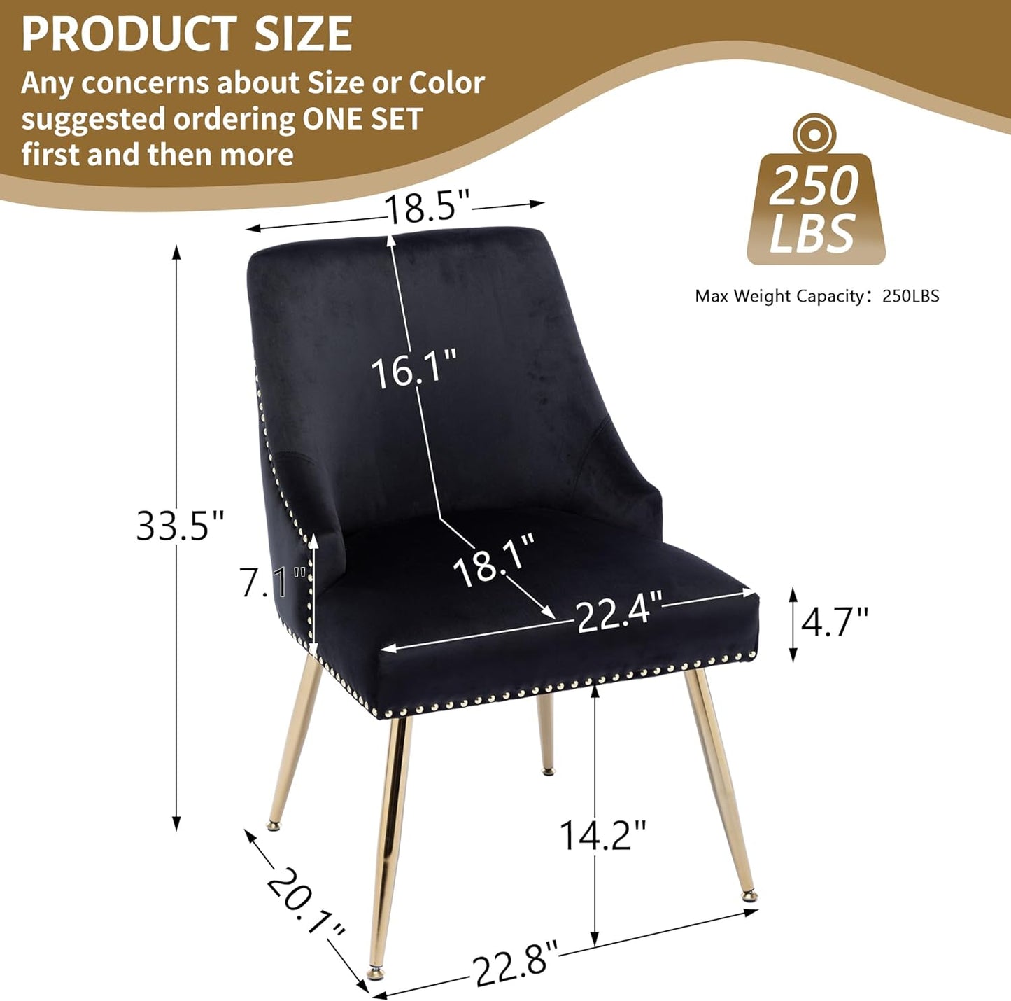 KCC Juego de 2 sillas de comedor de terciopelo con forma de cabeza de clavo con...