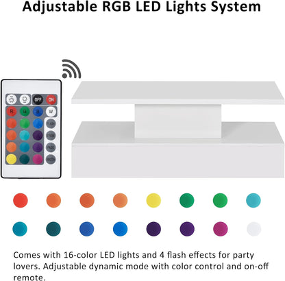 Mesa de centro blanca clara LED de 2 niveles, mesa de cóctel de diseño