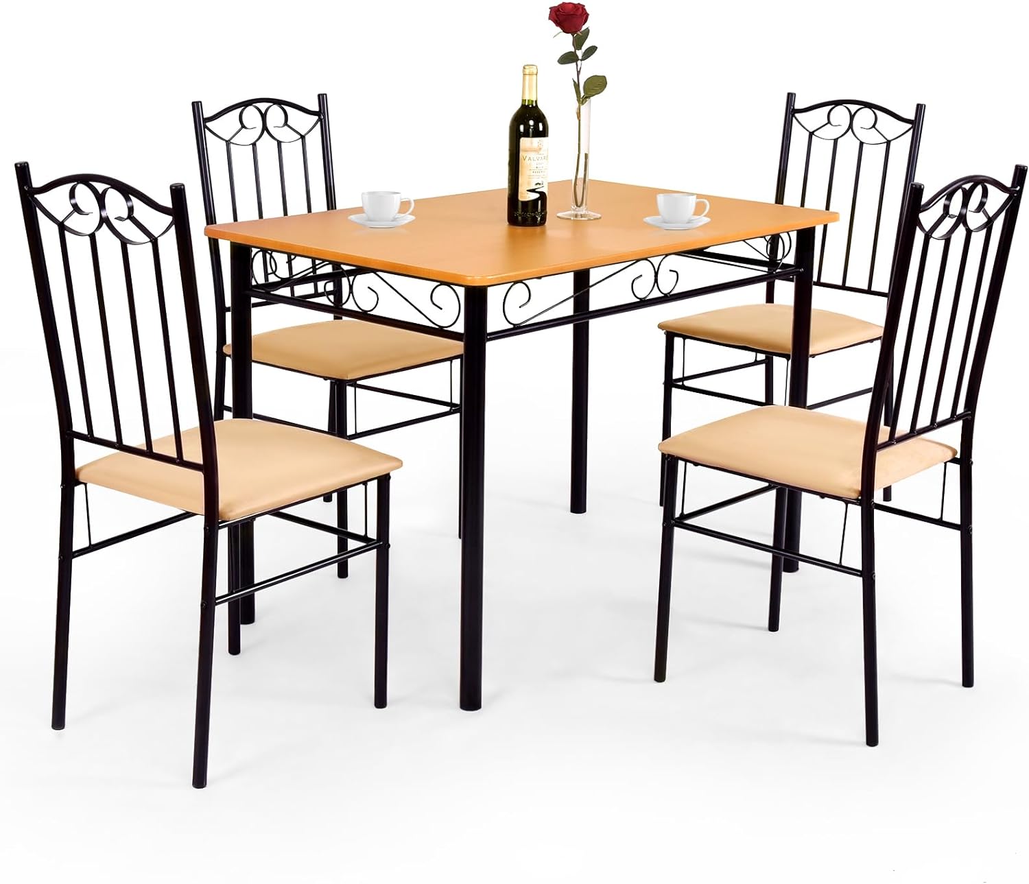 Juego de mesa de comedor de 5 piezas, mesa de comedor y sillas acolchadas con