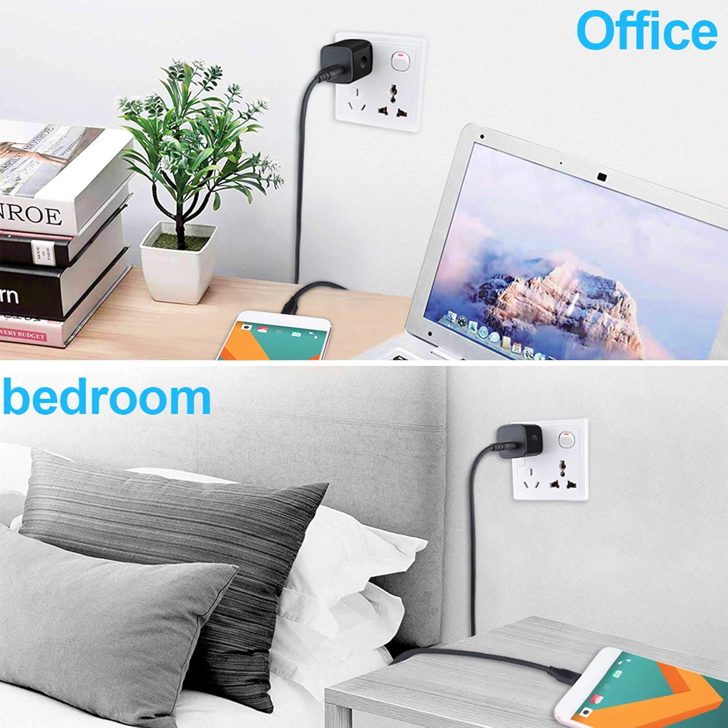 Cubo de cargador de pared, enchufe USB de 1A5 V, paquete de 3 unidades de...