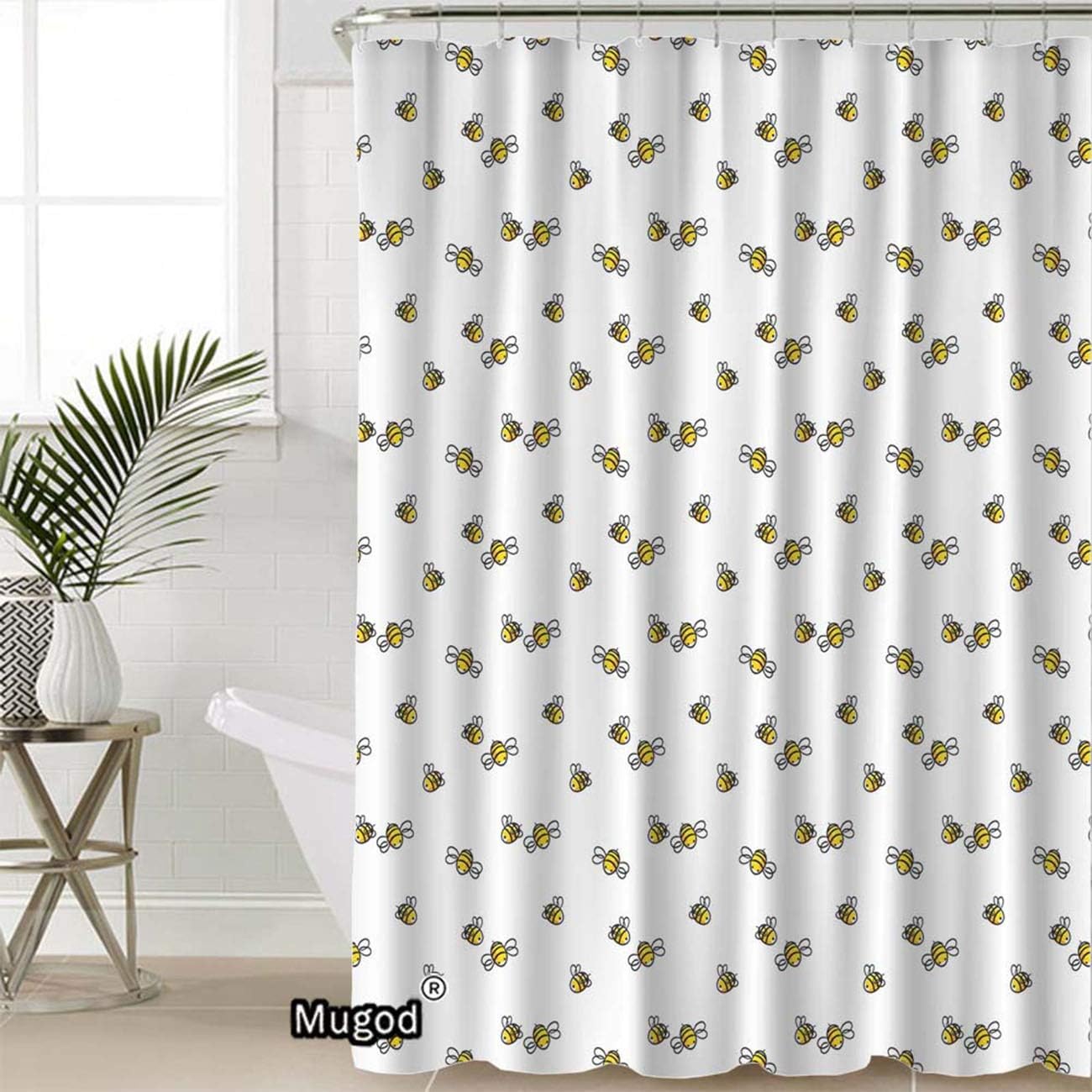 Mugod Cortinas de ducha con diseño de abeja, diseño de abeja de bebé de dibujos...