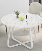 Mesa de comedor redonda de mármol sintético blanco, mesa de comedor circular