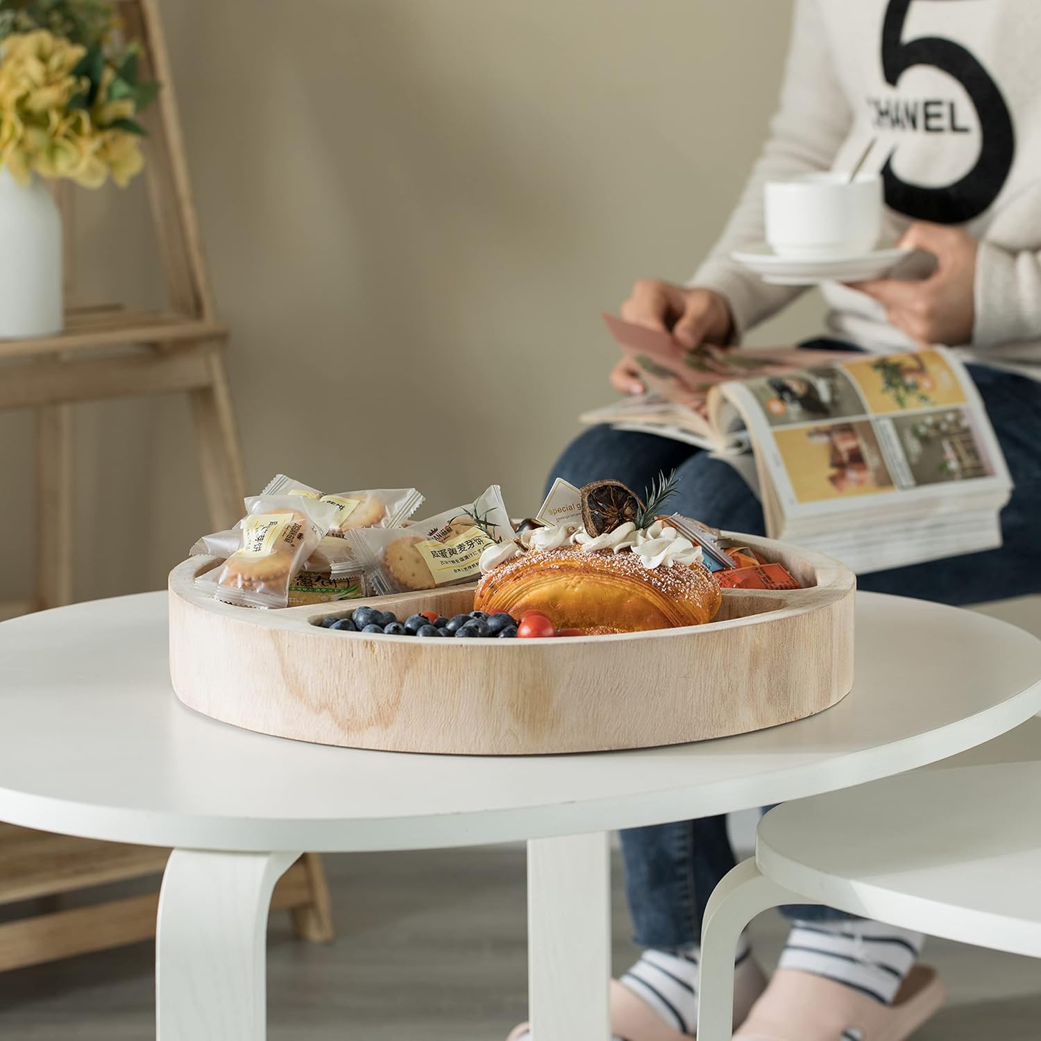 Vintiquewise Bandeja redonda de 3 secciones para mesa de comedor y decoración...