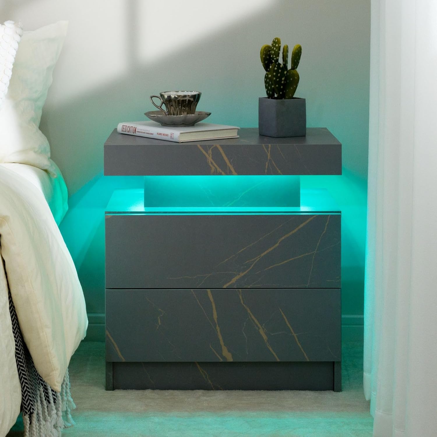 Mesita de noche LED para mesita de noche con luces LED, mesa auxiliar moderna...