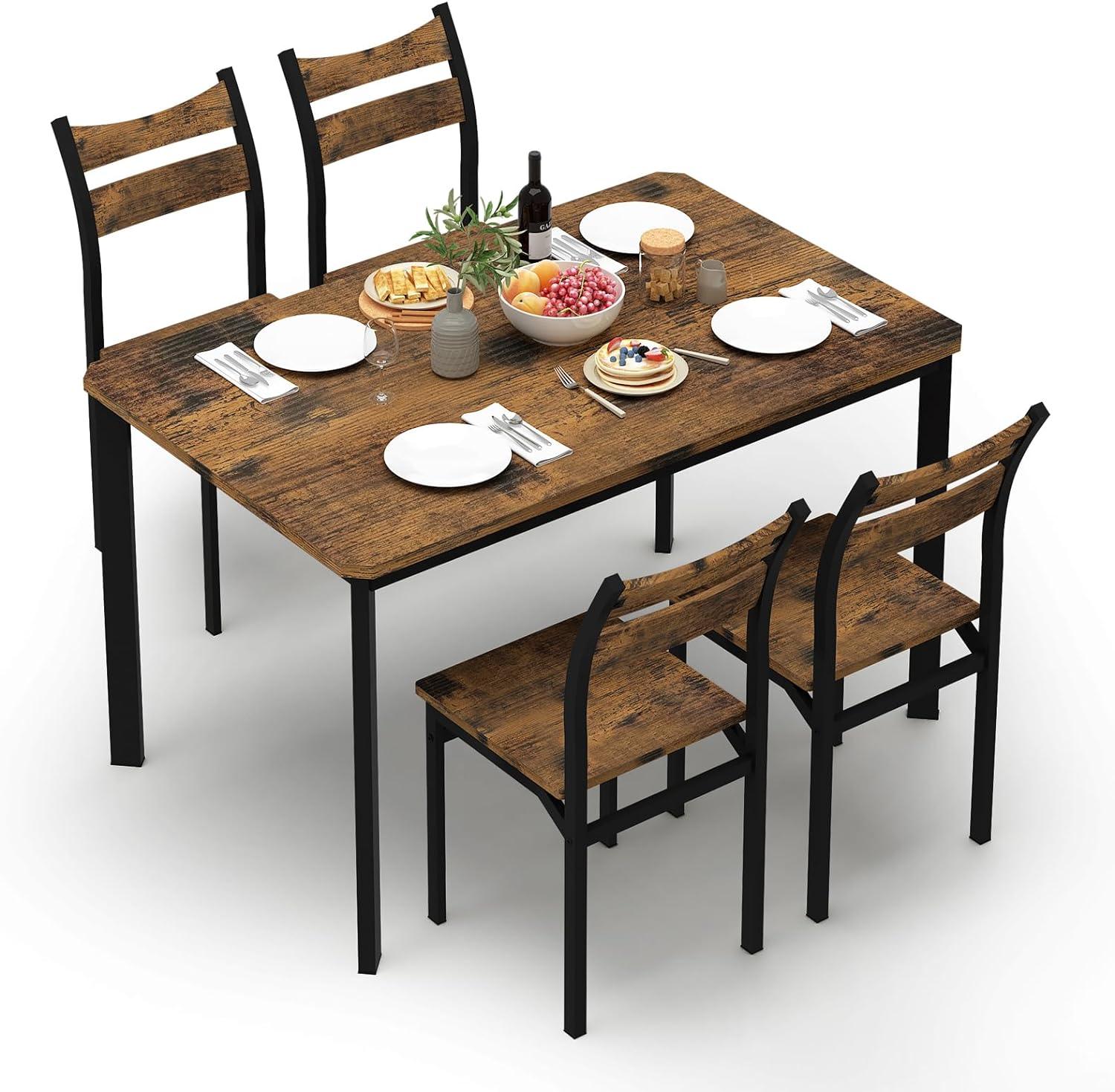 Juego de 4 sillas de mesa de comedor de madera para cocina, juego de 4, mesa de