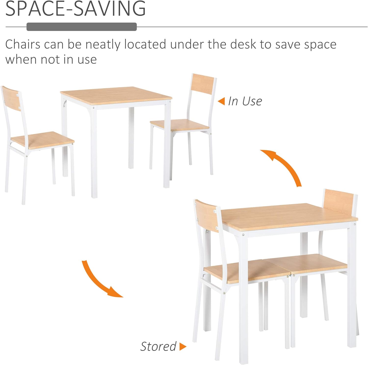 HOMCOM Juego de mesa de comedor cuadrada de madera de 3 piezas con 1 mesa y 2