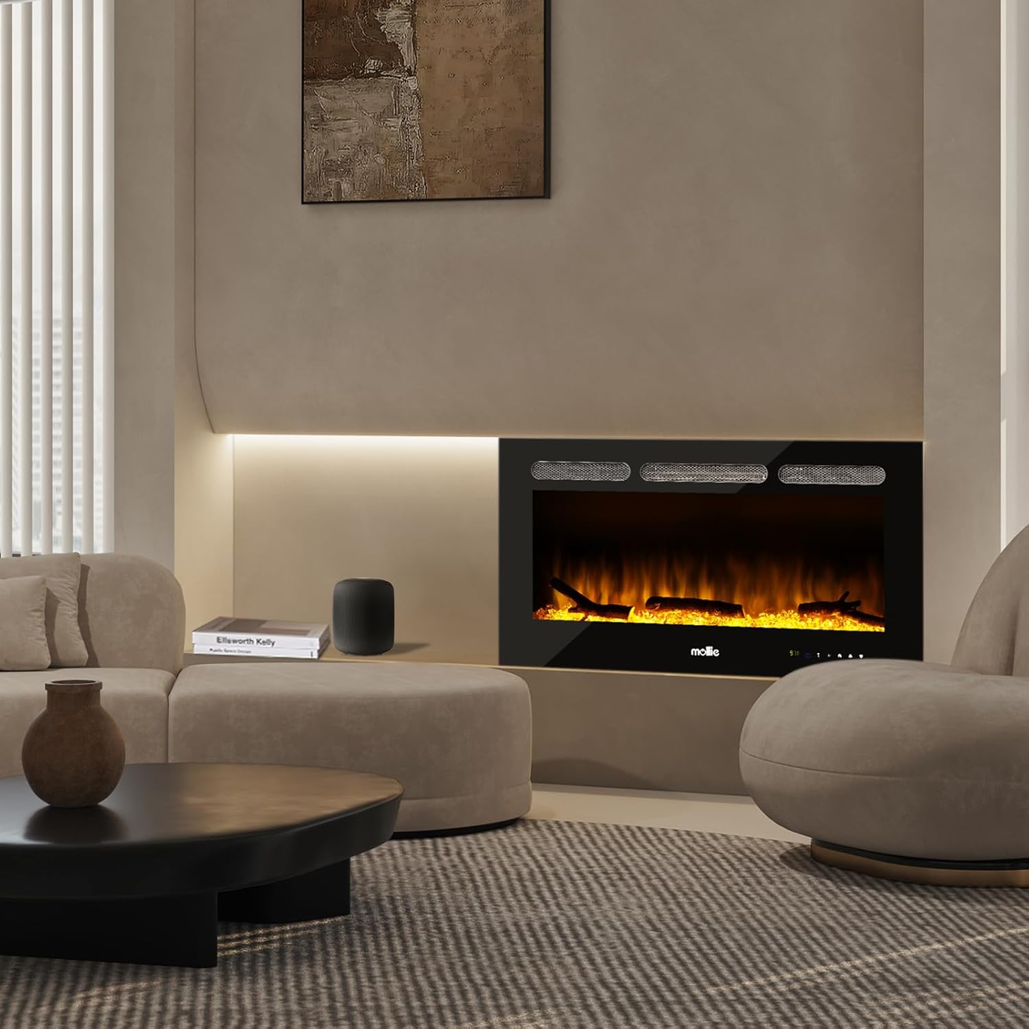 mollie Chimenea eléctrica de 36 pulgadas montada en la pared y empotrada con...