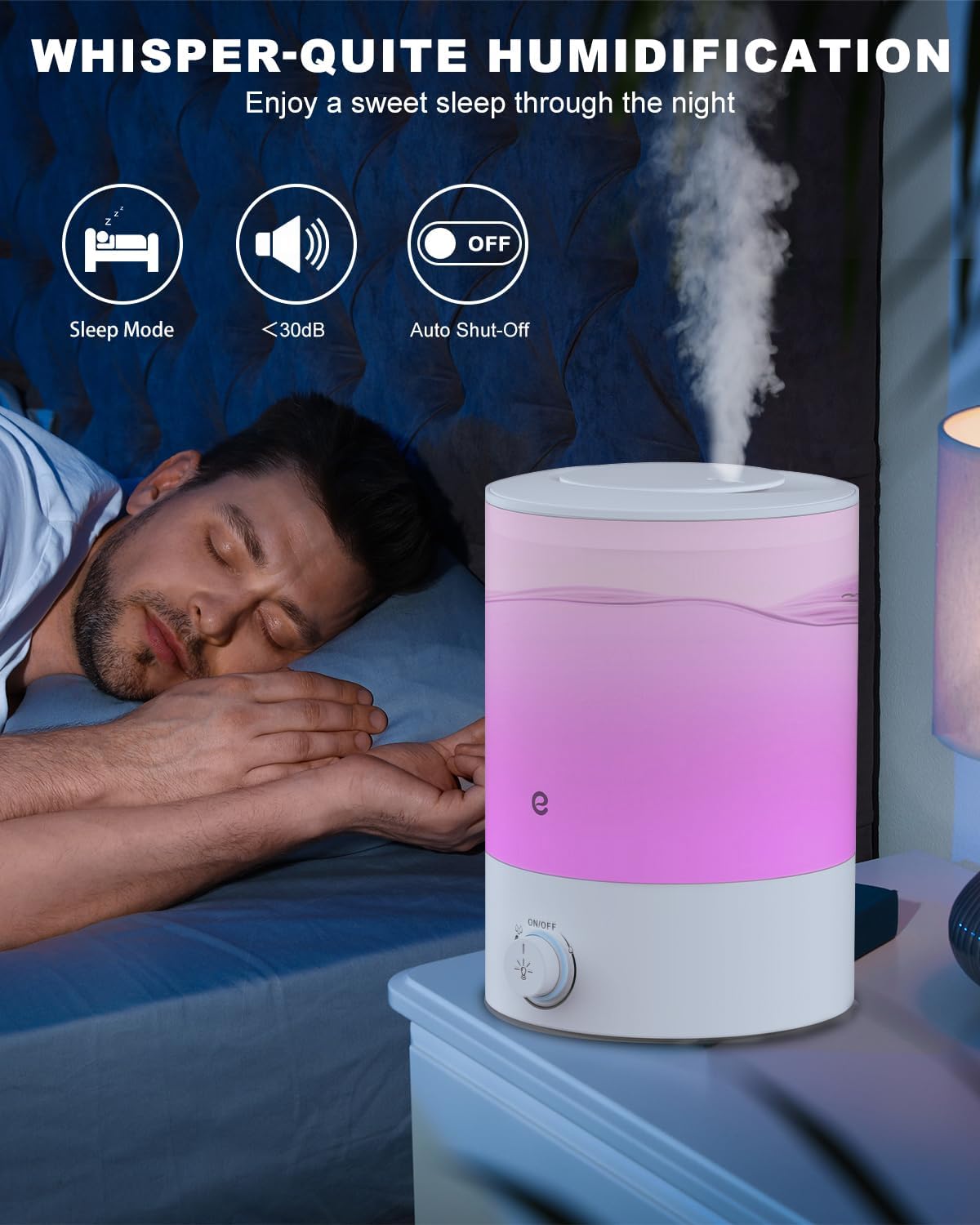 Esemoil Humidificadores para dormitorio, difusor de aceite esencial con luz de...