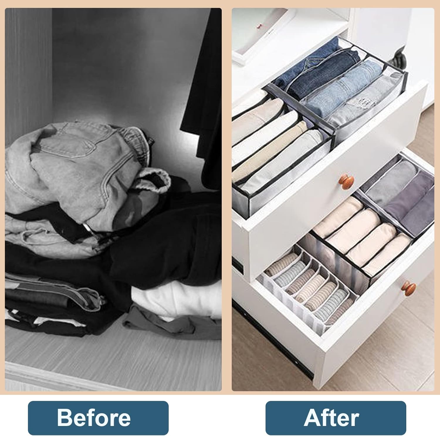 KesaPlan 2Pcs Wardrobe Clothes Organizer, 9Grids Visible Foldable Closet...