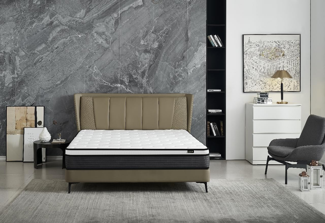 Colchón híbrido individual de 10 pulgadas en una caja, cojín de cama con diseño