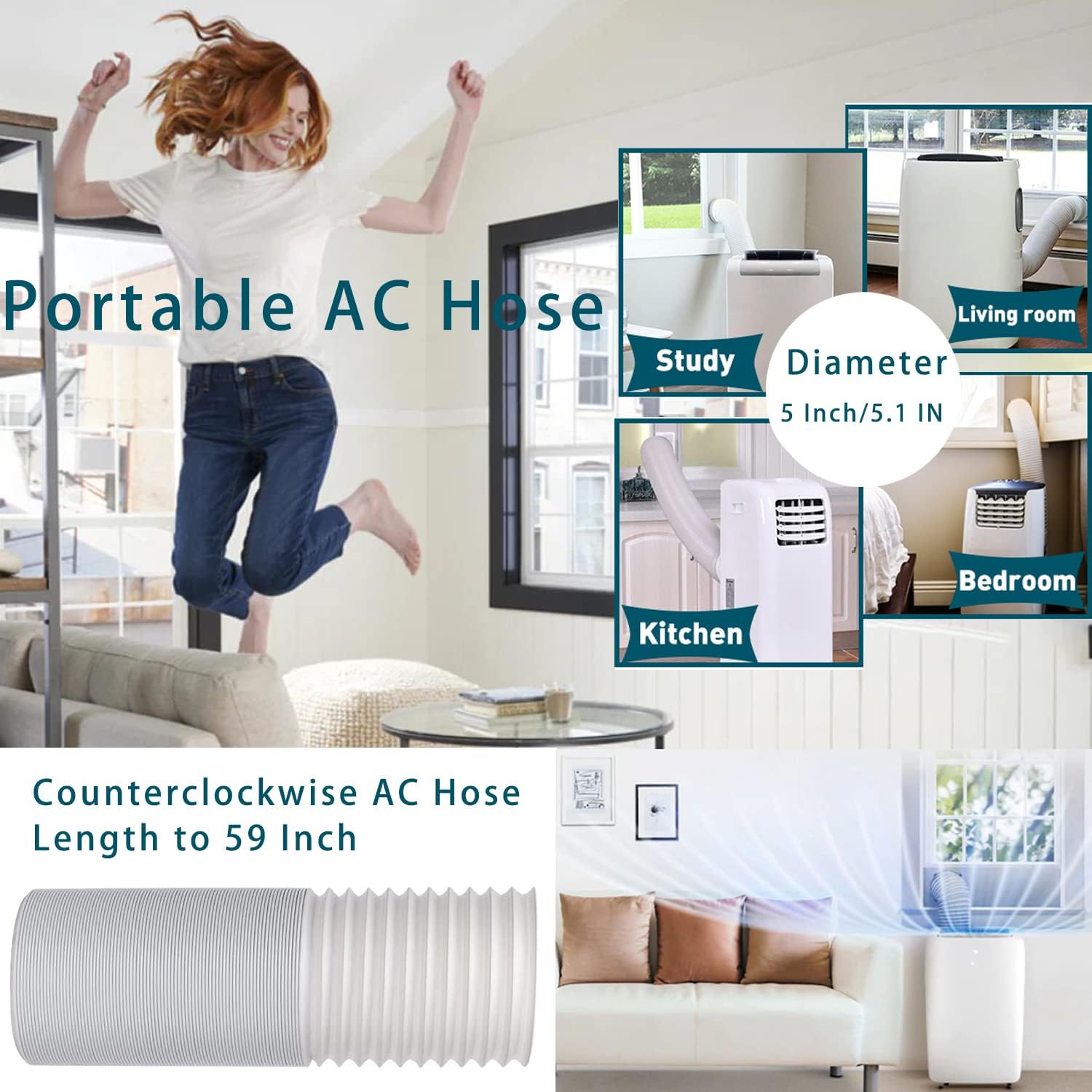 Manguera de aire acondicionado portátil, ventilación de escape portátil de 5...