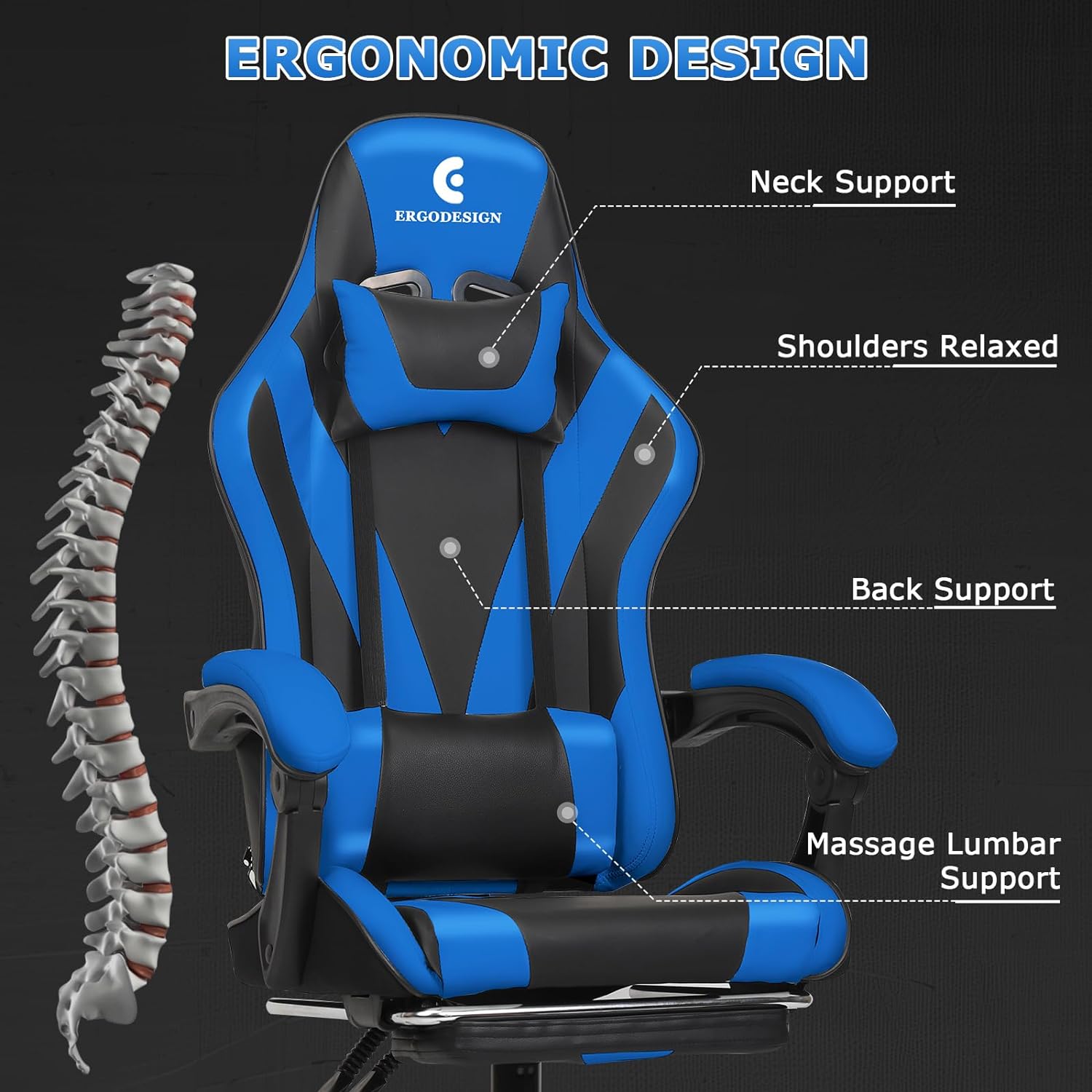 Silla de juegos con reposabrazos y reposapiés Linkage, silla de videojuegos de...