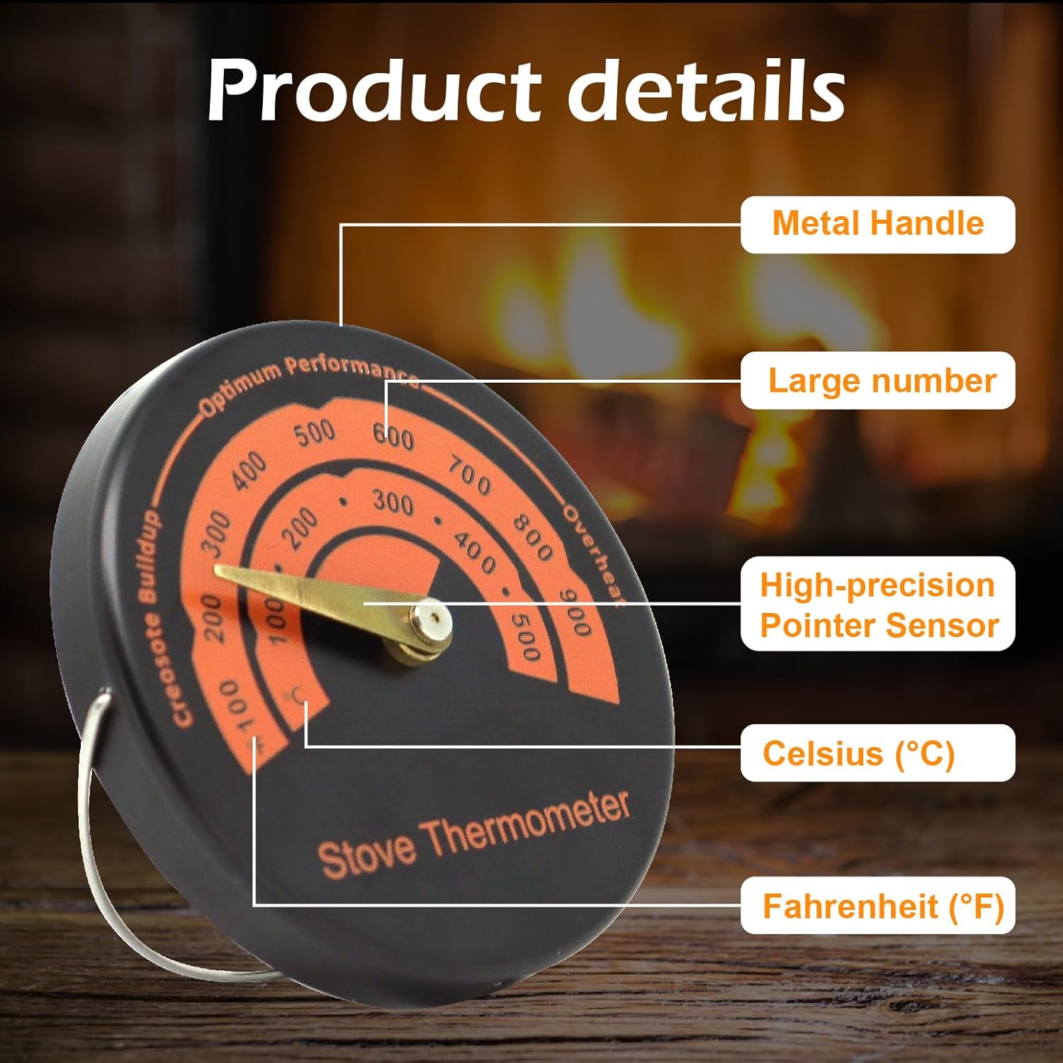 Termómetro de estufa para estufa de incendios, medidor de temperatura del...