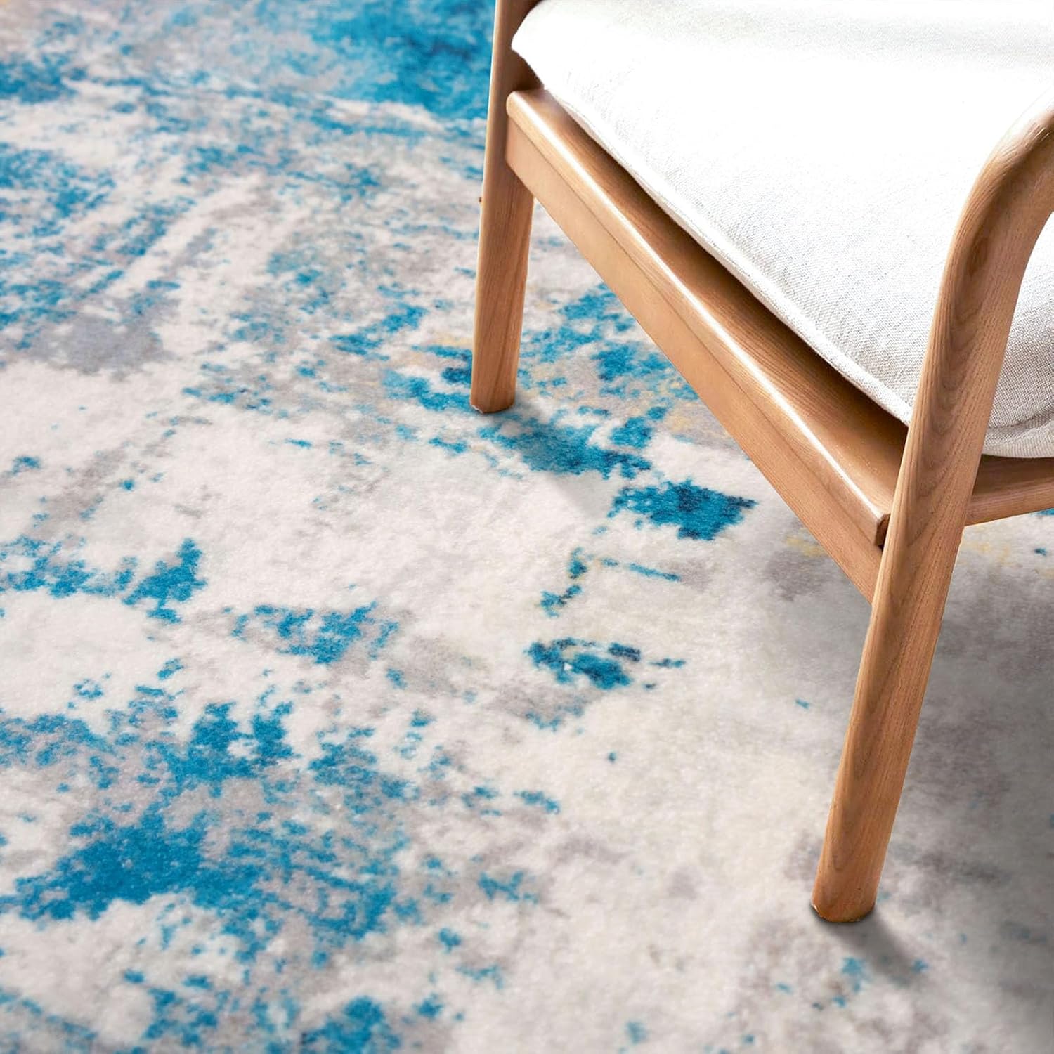 KOZYFLY Alfombra moderna abstracta de 2 x 8 pies, color azul, pelo bajo,...