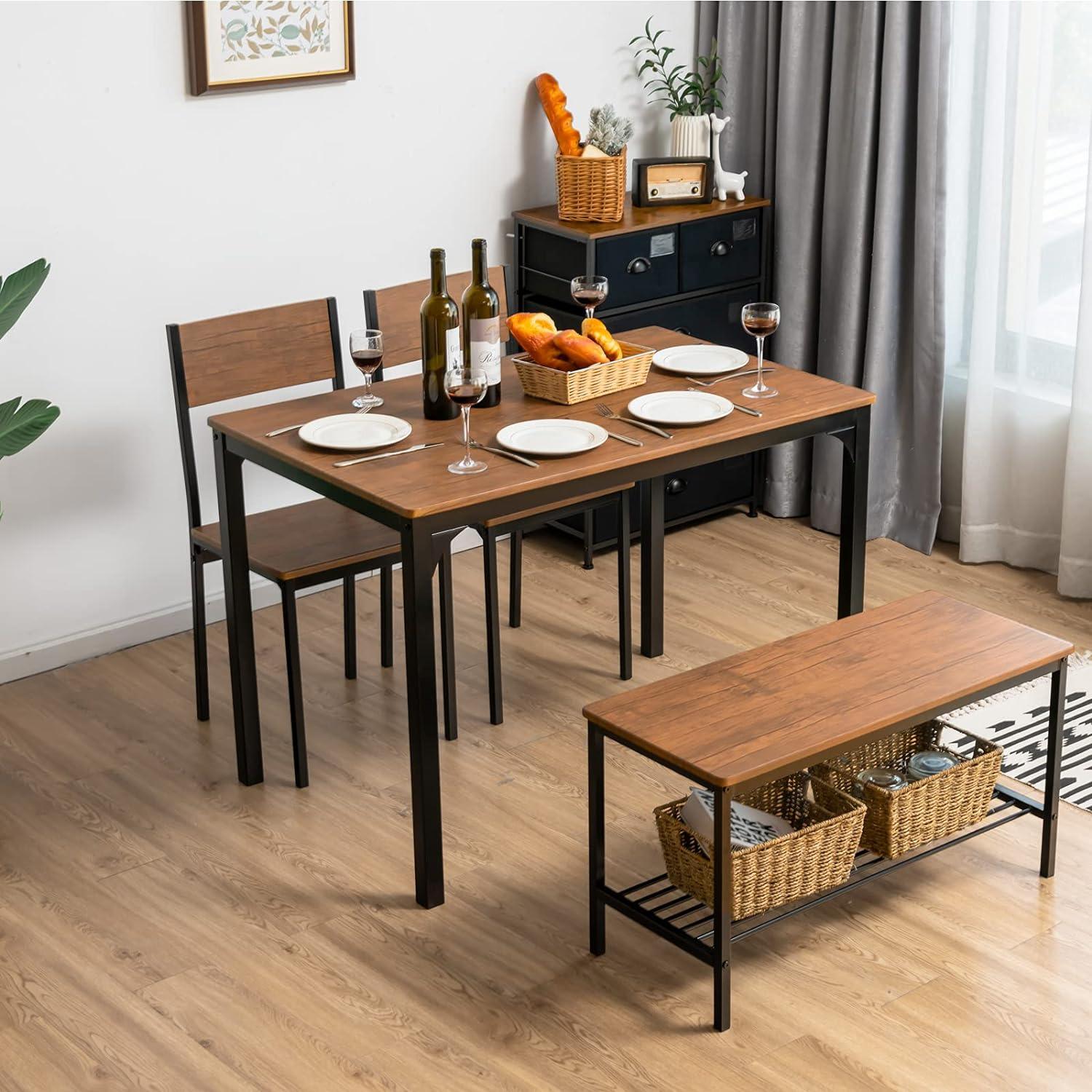 Juego de mesa de comedor de 4 piezas para 4, mesa de cocina con 1 banco y 2