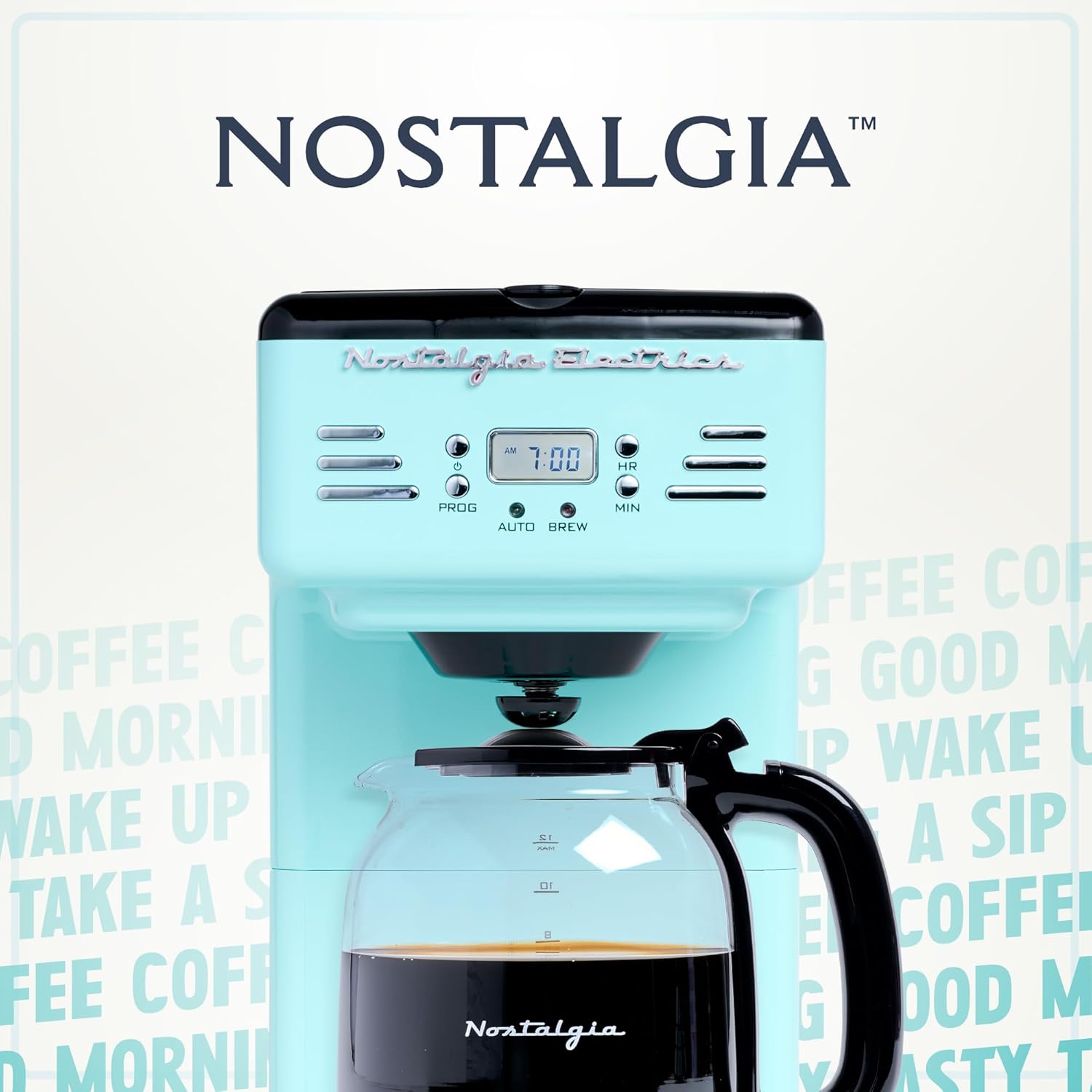 Nostalgia Cafetera programable retro de 12 tazas con pantalla LED, apagado...