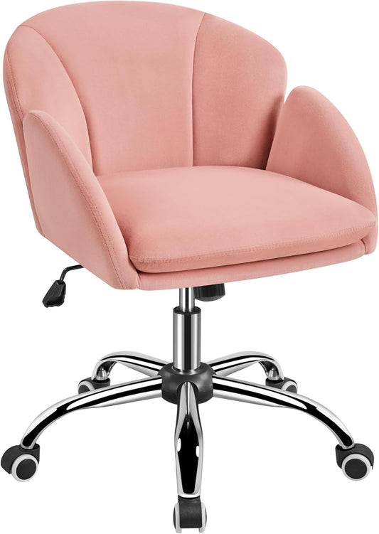 Yaheetech Silla de escritorio rosa, bonita silla de terciopelo para oficina en...