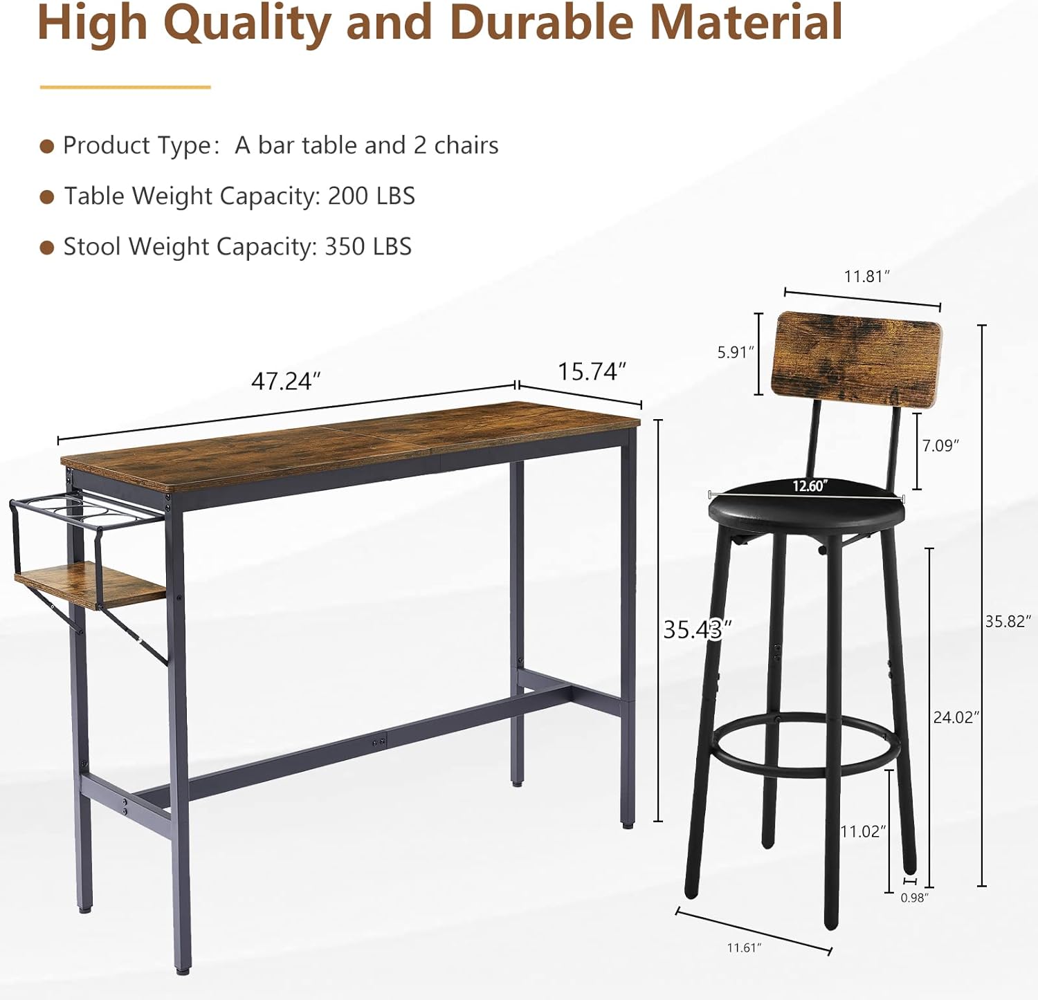 Juego de mesa de bar y sillas para 2, juego de mesa de comedor de 3 piezas con