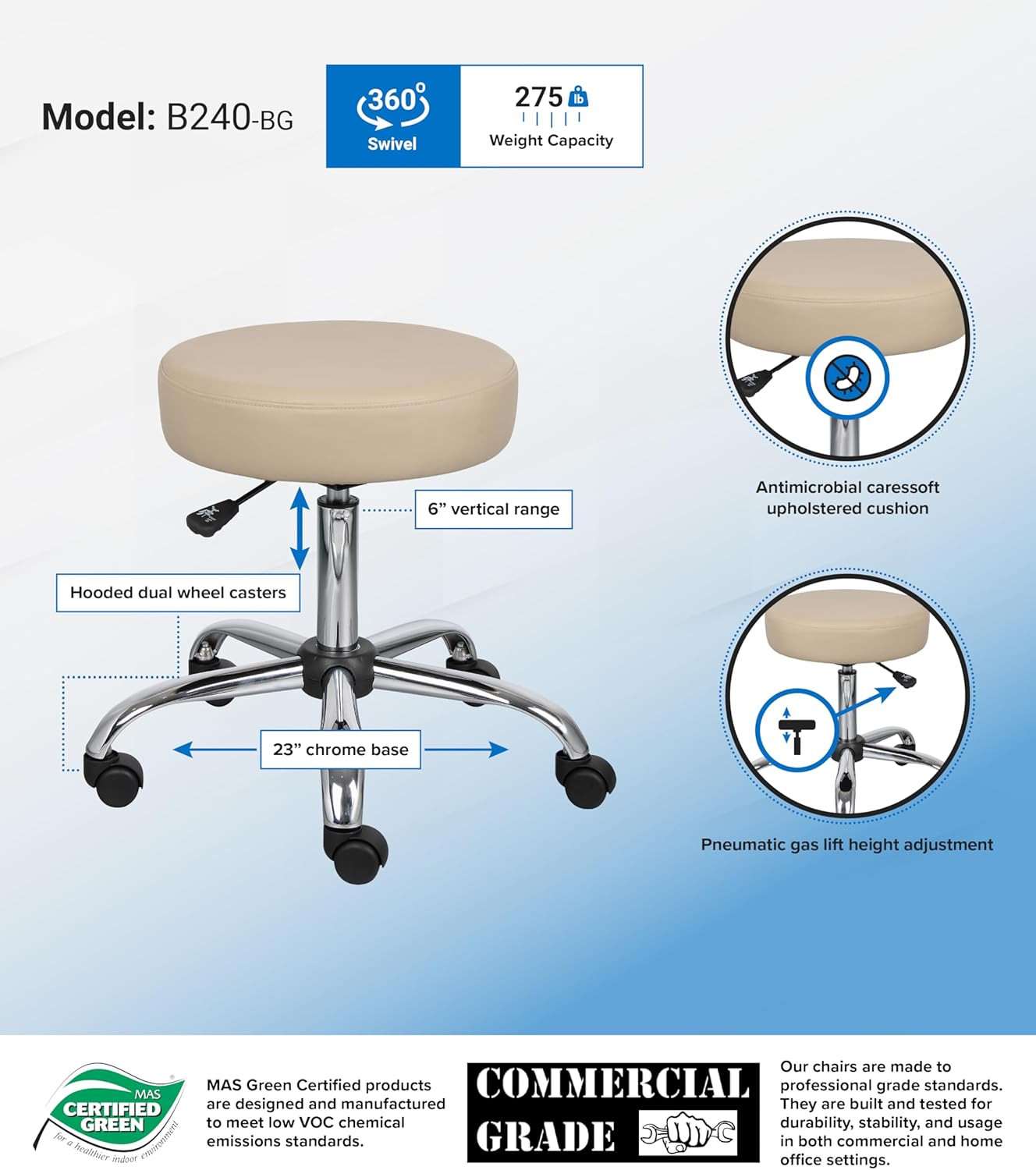 Taburete médico Boss Office Products, cómodo, en color beige, Madera, Beige