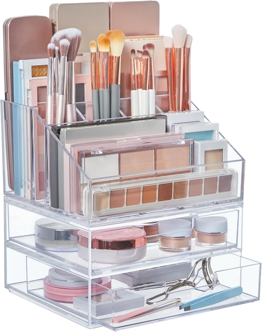 STORi Chloe - Juego de soporte de maquillaje transparente apilable y cajón...