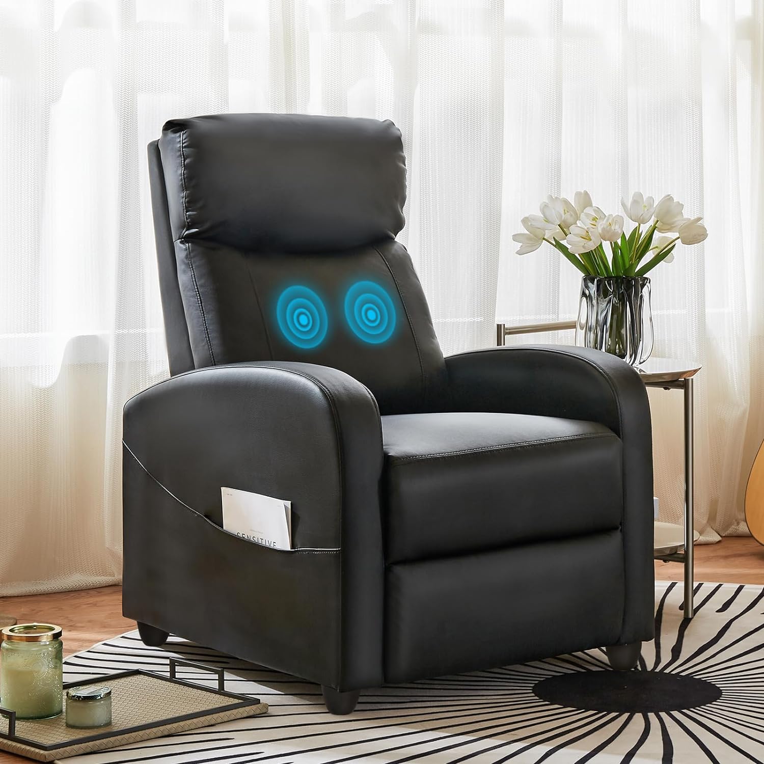 Sweetcrispy Silla reclinable para adultos, asiento reclinable pequeño de piel...