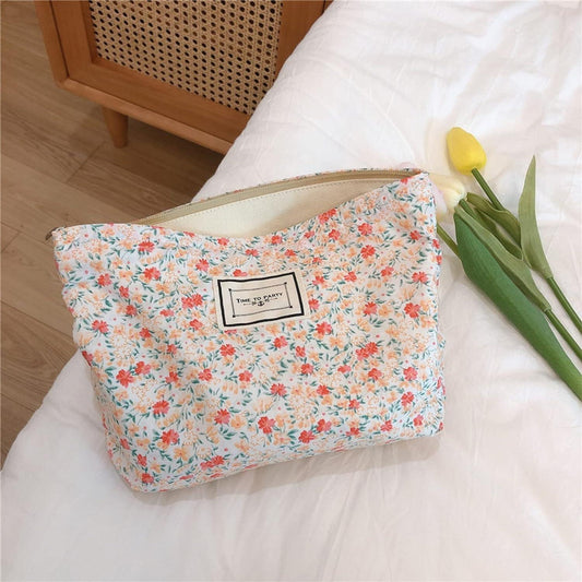 Bolsa de maquillaje floral para mujer con cremallera, bolsas de cosméticos