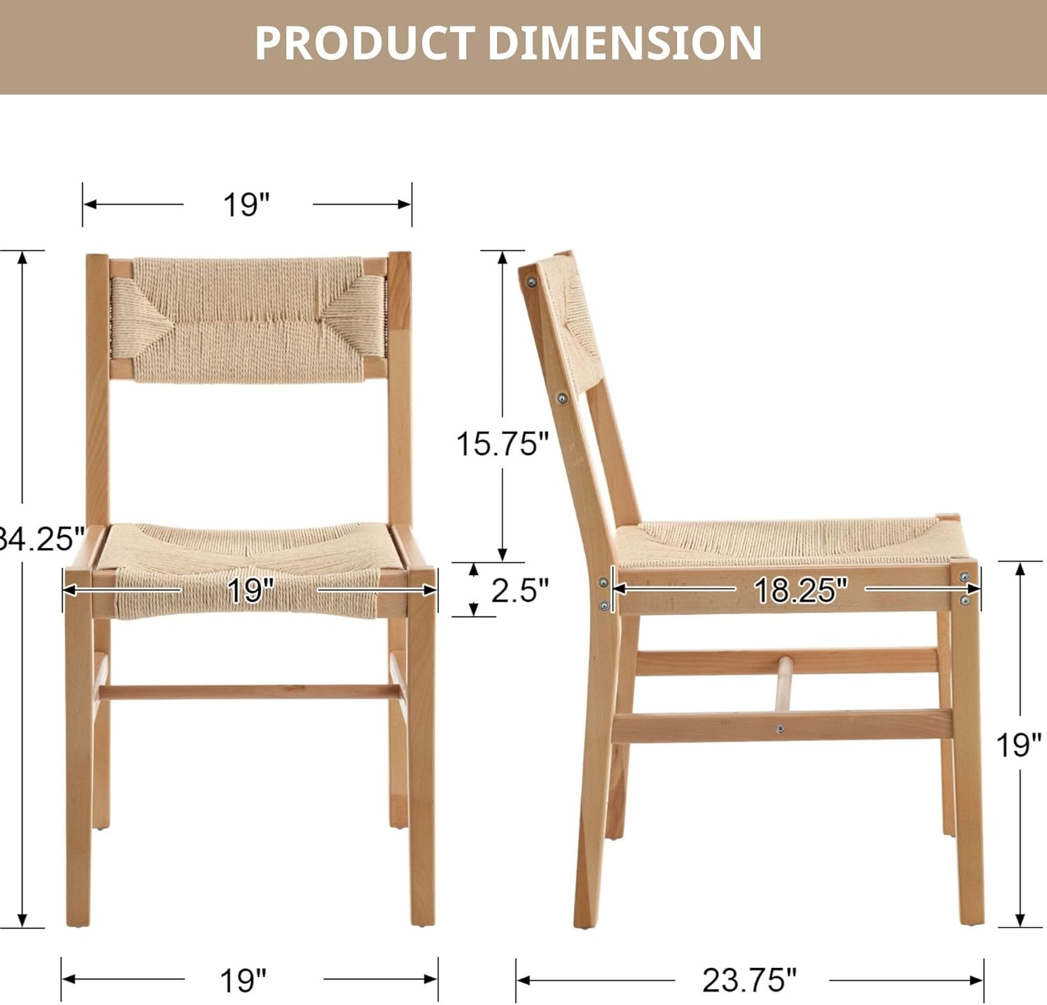 Juego de 2 sillas de comedor de ratán modernas de mediados de siglo, silla de
