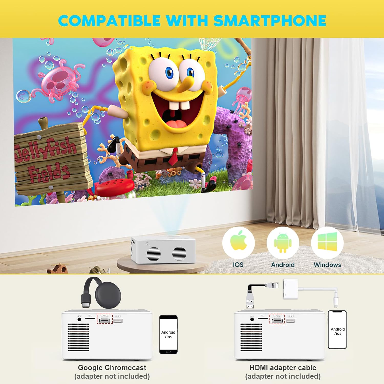 Mini proyector Bluetooth, Full HD 1080P compatible con proyector de películas...