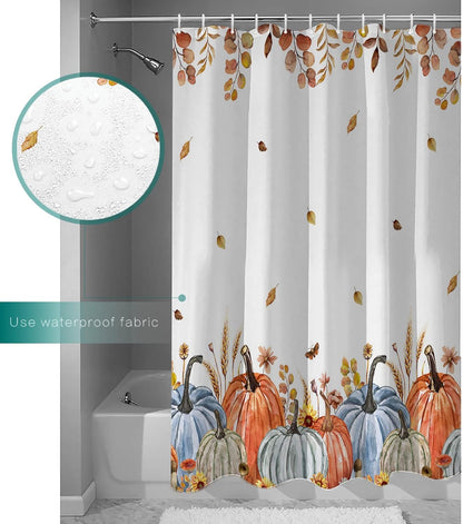 Fall Thanksgiving Shower Curtain, Waterproof Washable Boho Funny Cute Shower