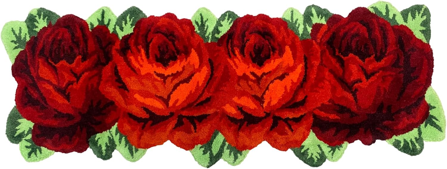 Alfombra de suelo de rosas, hecha a mano con rosas rojas, lavable,...