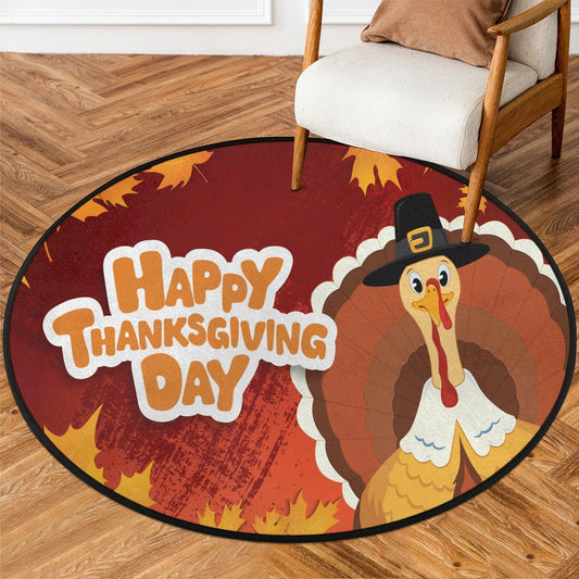 Happy Thanksgiving Maple Leaf Round Rug, 3 Ft Washable Soft Circular Floor Mat,