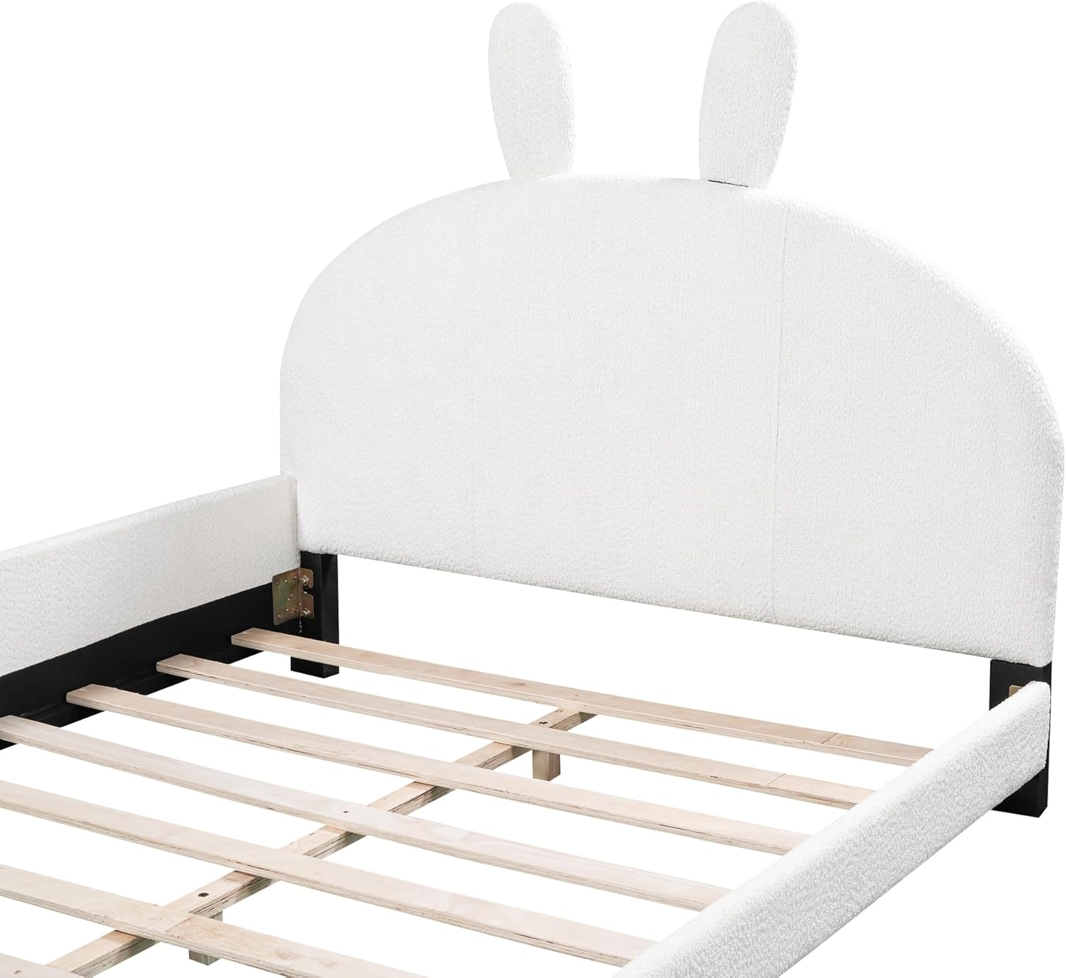 Cama tapizada de plataforma matrimonial con cabecera en forma de orejas de...