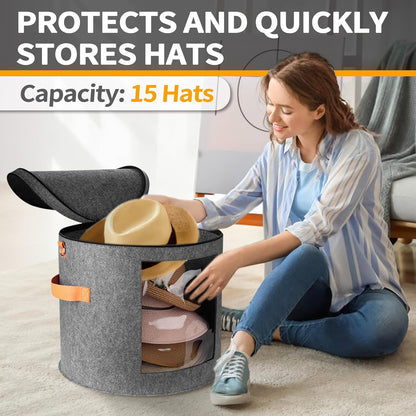 Oversized Hat Storage Box for Women & Men19" D x 17" H Cowboy Hat Boxes with 1...