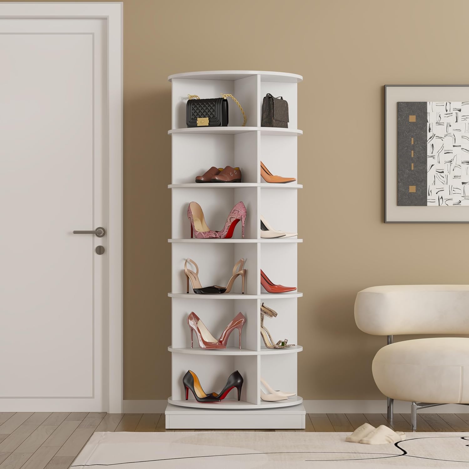 HomVent Zapatero giratorio, torre giratoria de madera de 6 niveles, organizador...