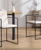 Sillas de comedor de lino con patas de metal negro, sillas de comedor modernas